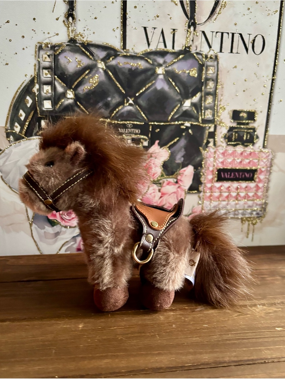Plush Pony Key chain/Bag Charm with Leather Saddle - Brown